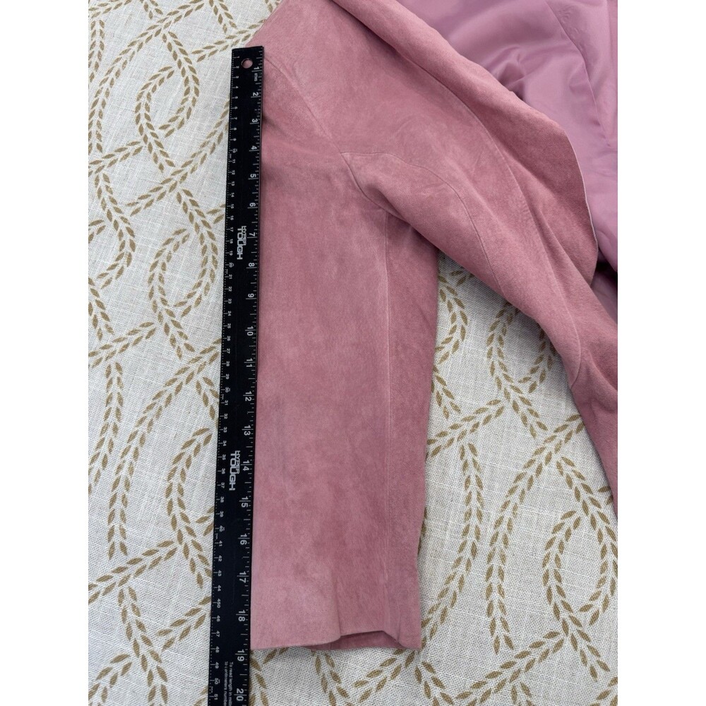 Vtg Y2K Spiegel Pink Suede Pig Leather Jacket Flare Bottom Jacket Open Front Sm - Picture 10 of 10